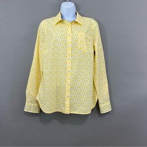 Talbots Yellow Print Button Front Roll Tab Sleeve Shirt